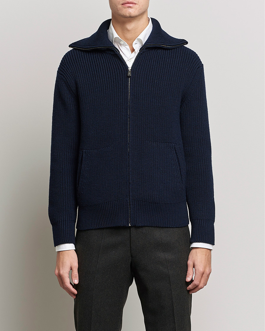 Homme | Pulls Et Tricots | Piacenza Cashmere | Heavy Zip Cardigan Navy