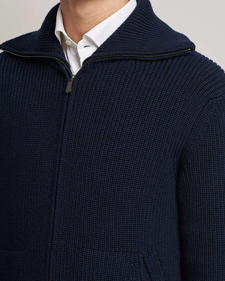 Homme | Pulls Et Tricots | Piacenza Cashmere | Heavy Zip Cardigan Navy