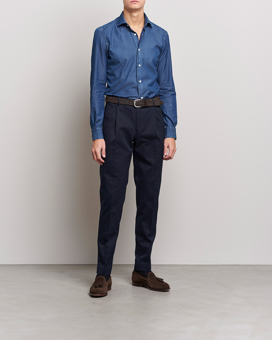 Homme | Chemises | Mazzarelli | Soft Denim Shirt Dark Indigo