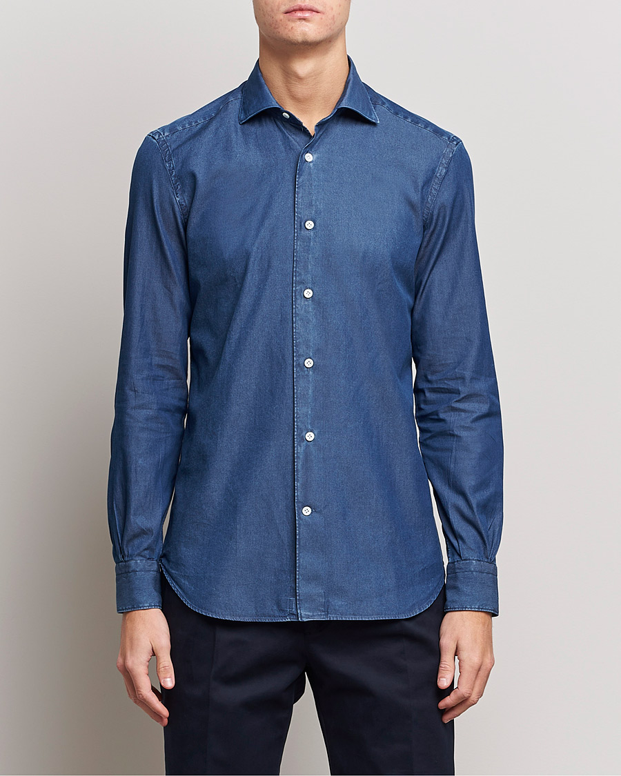 Homme | Chemises | Mazzarelli | Soft Denim Shirt Dark Indigo
