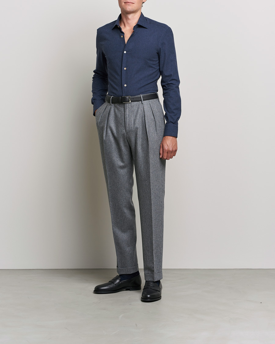 Homme | Chemises | Mazzarelli | Soft Flannel Shirt Navy