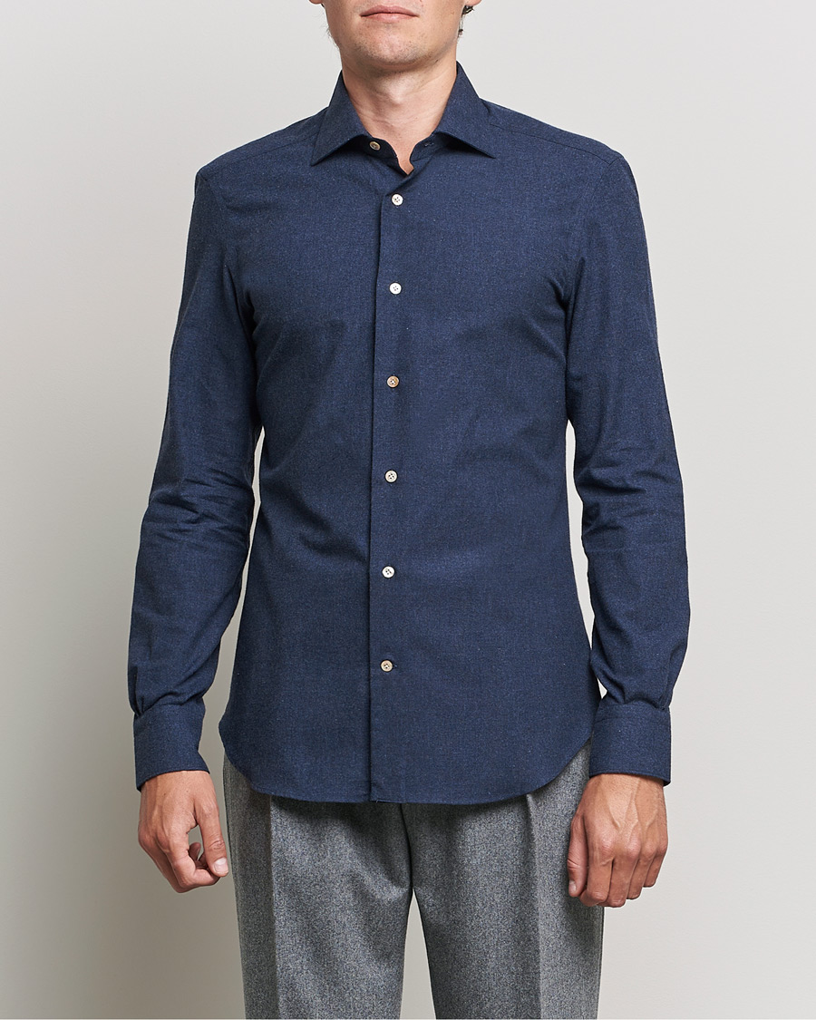 Homme | Chemises | Mazzarelli | Soft Flannel Shirt Navy