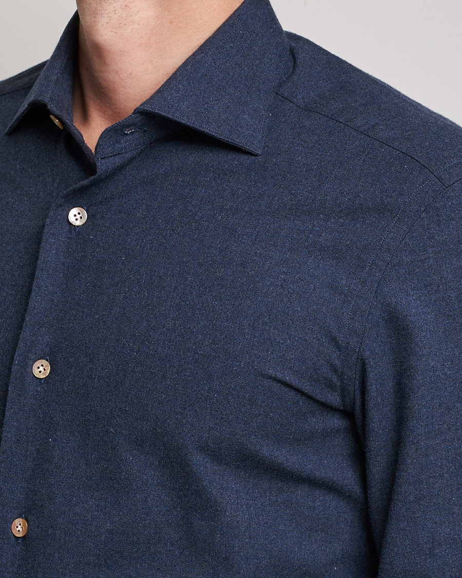 Homme | Chemises | Mazzarelli | Soft Flannel Shirt Navy