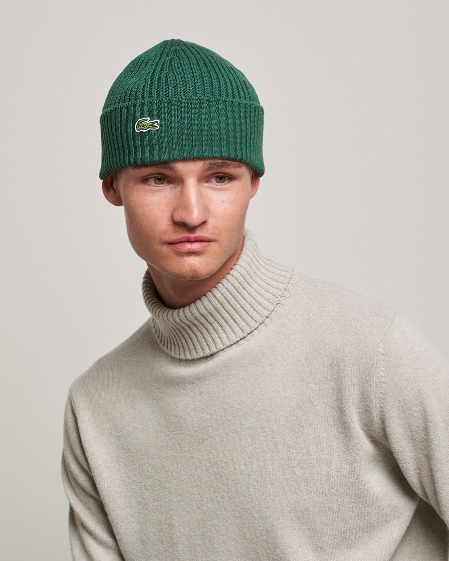 Homme | Lacoste Wool Knitted Beanie Green | Lacoste | Wool Knitted Beanie Green