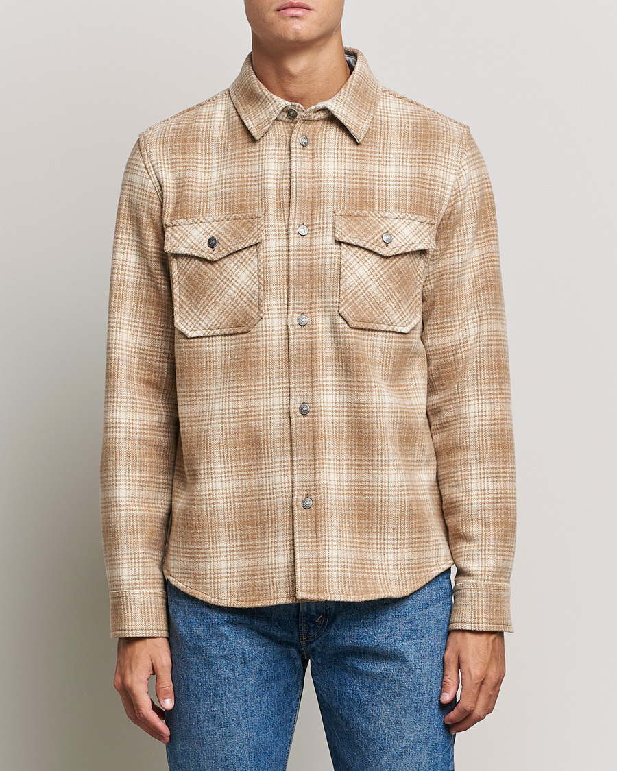 Homme | Chemises | Woolrich | Alaskan Melton Wool Overshirt Camel Hunting