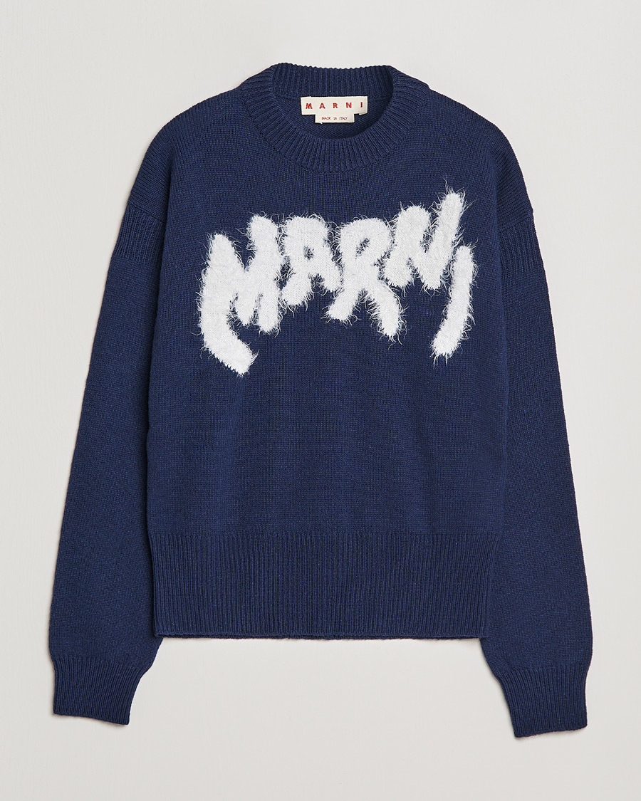 Homme | Pulls Et Tricots | Marni | Mohair Logo Sweater Navy