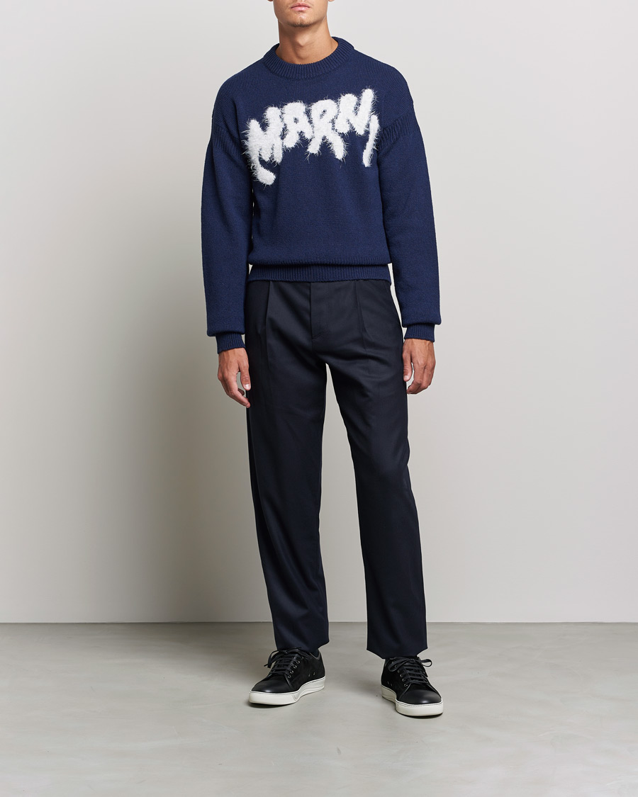 Homme | Pulls Et Tricots | Marni | Mohair Logo Sweater Navy