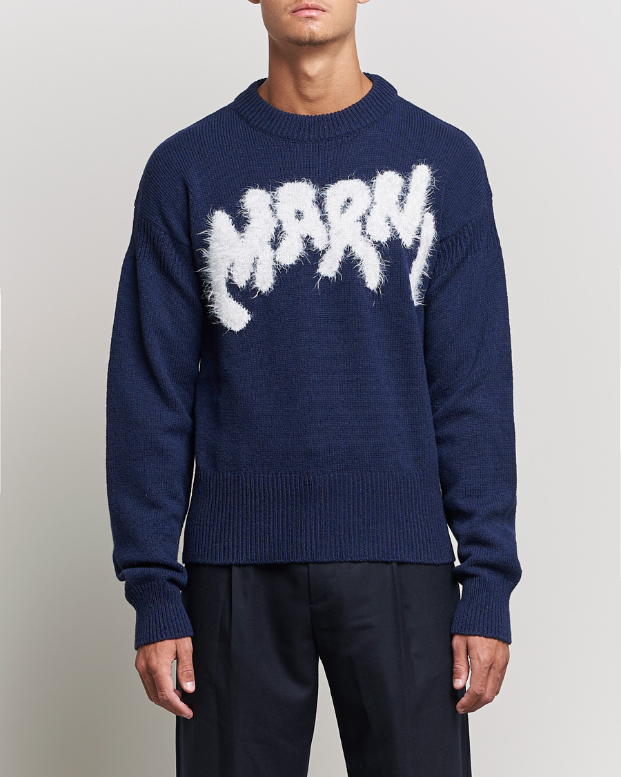 Homme | Pulls Et Tricots | Marni | Mohair Logo Sweater Navy
