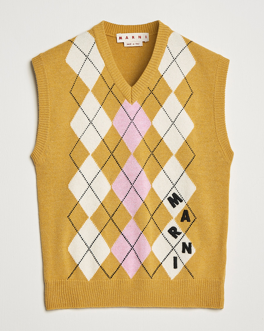Homme | Pulls Et Tricots | Marni | Shetland Argyle Knit Vest White/Yellow