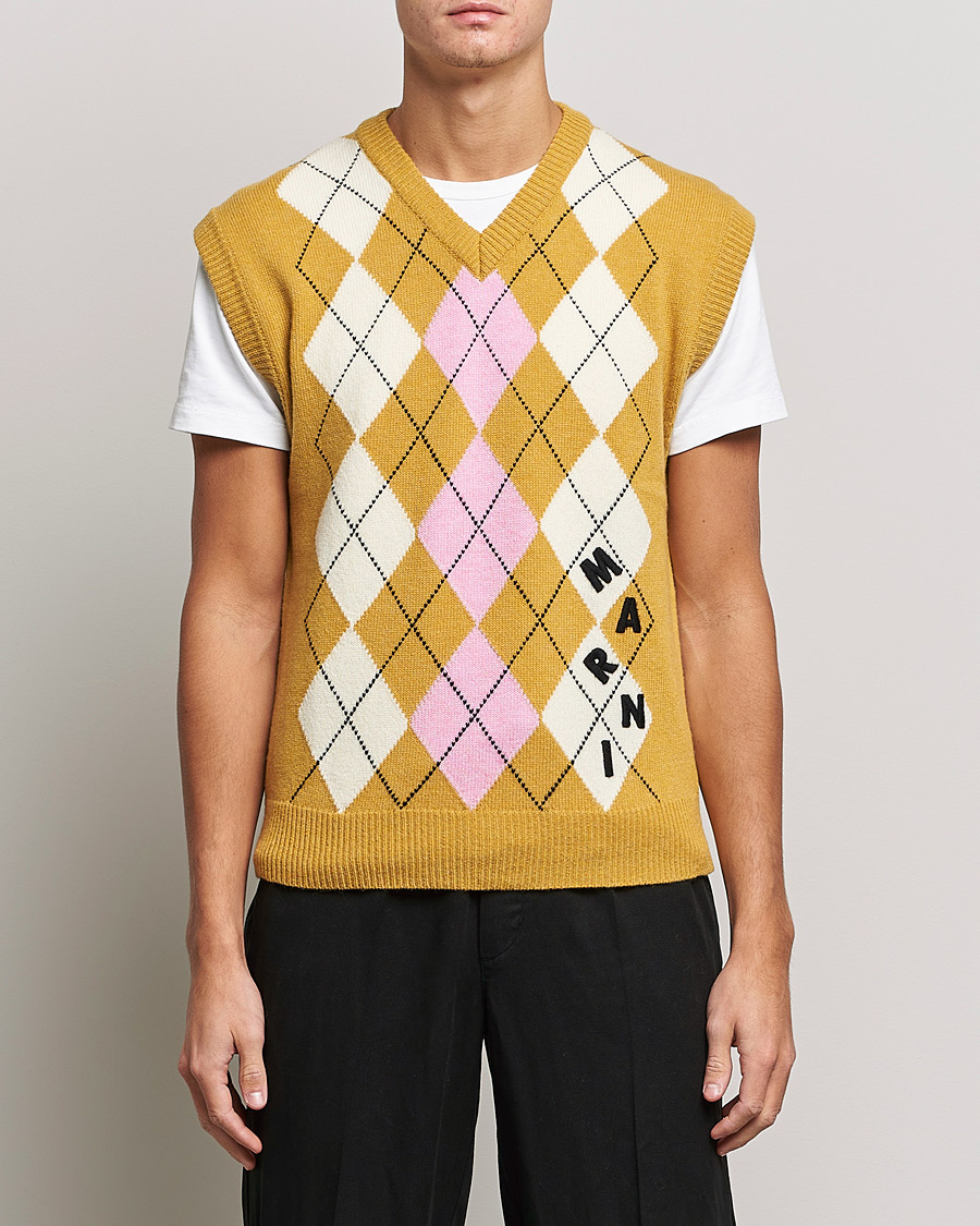 Homme | Pulls Et Tricots | Marni | Shetland Argyle Knit Vest White/Yellow