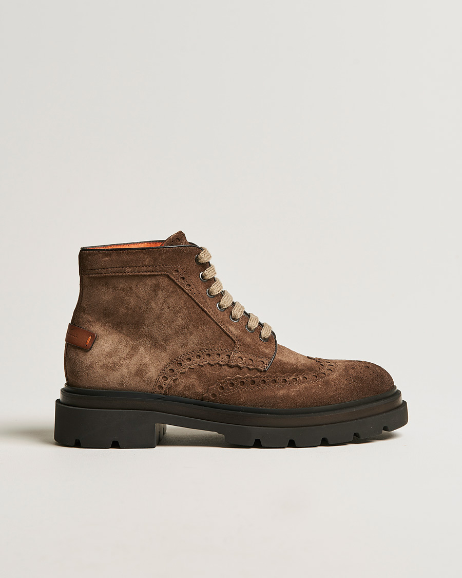 Homme | Santoni Brogue Winter Boot Dark Brown Suede | Santoni | Brogue Winter Boot Dark Brown Suede