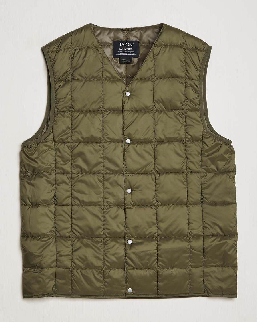 Homme | Manteaux Et Vestes | TAION | V-Neck Lightweight Down Vest Dark Olive