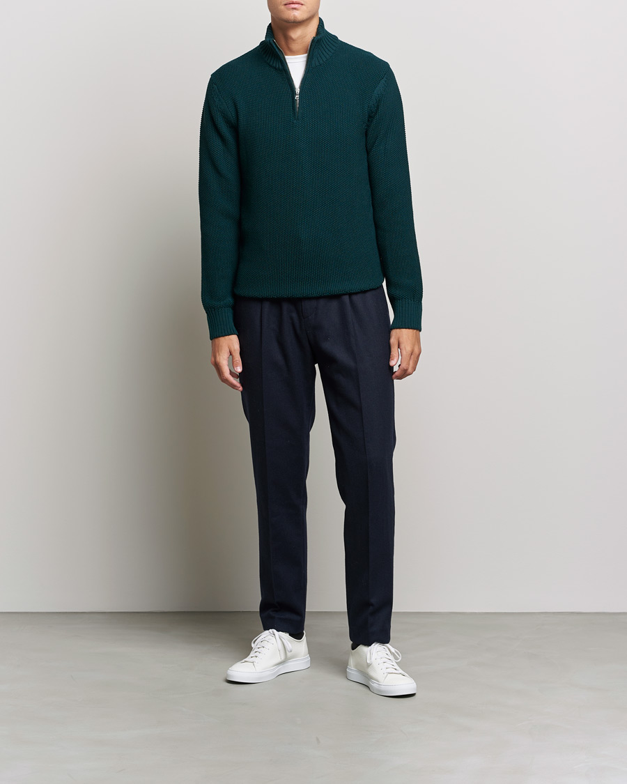 Homme | Pulls Et Tricots | Orlebar Brown | Lennard Merino Waffle Half Zip Bristlecone Pine