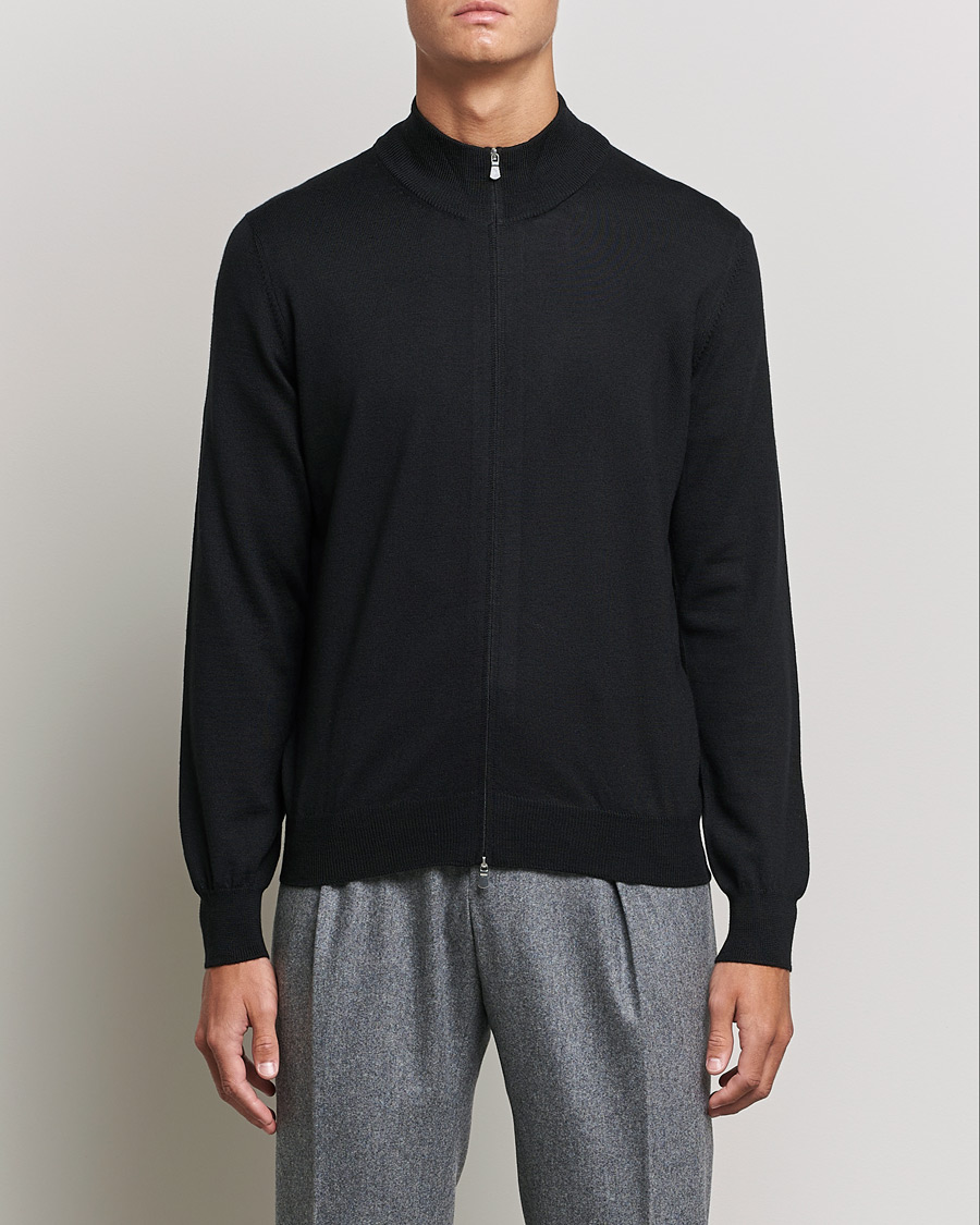 Homme | Pulls Et Tricots | Gran Sasso | Merino Fashion Fit Full Zip Black