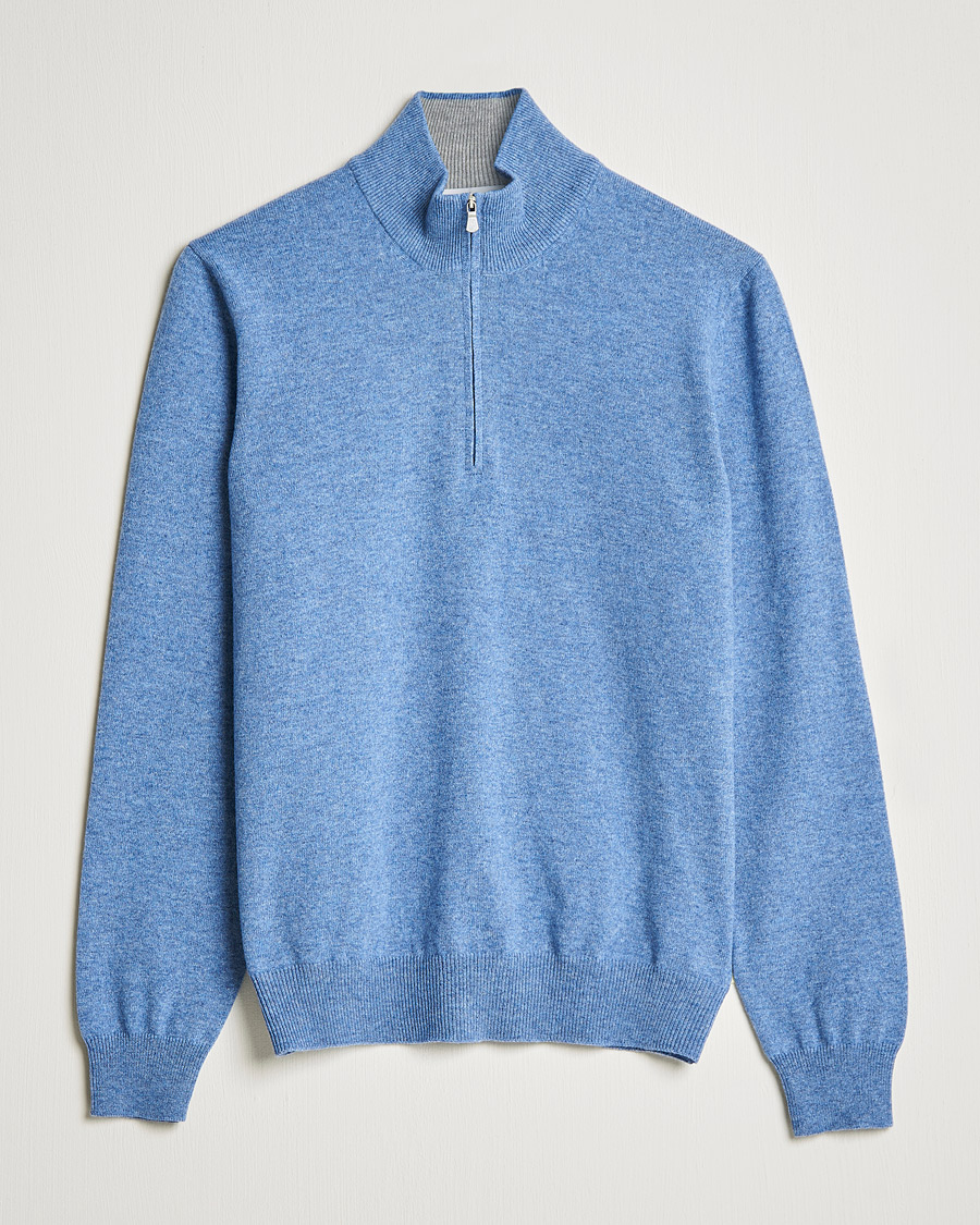Homme | Pulls Et Tricots | Gran Sasso | Wool/Cashmere Half Zip Light Blue Melange