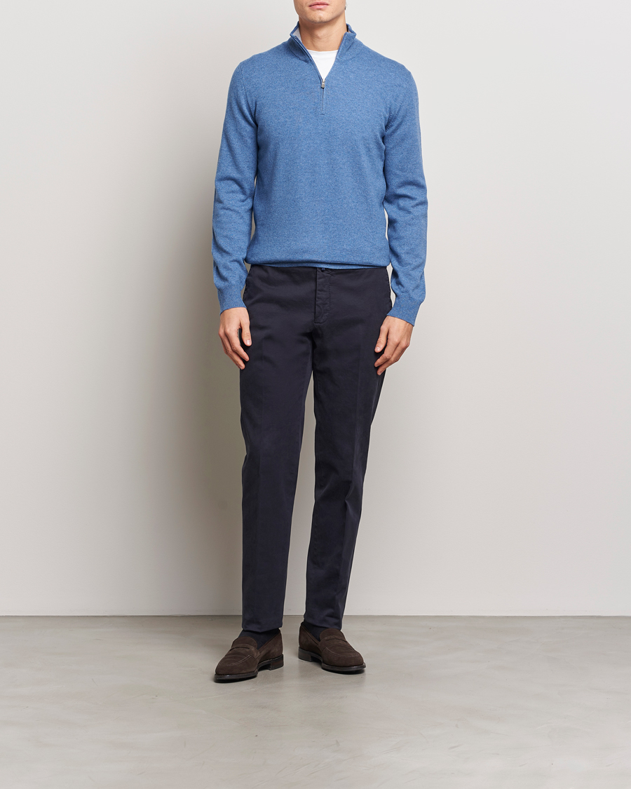 Homme | Pulls Et Tricots | Gran Sasso | Wool/Cashmere Half Zip Light Blue Melange