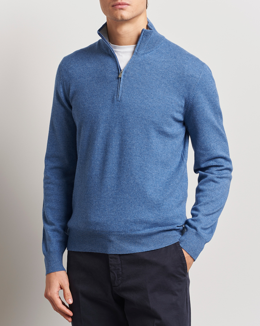 Homme | Pulls Et Tricots | Gran Sasso | Wool/Cashmere Half Zip Light Blue Melange