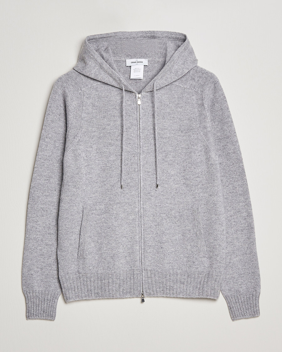 Homme | Pulls Et Tricots | Gran Sasso | Full Zip Wool Hoodie Light Grey