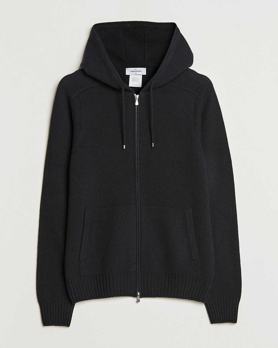 Homme | Pulls Et Tricots | Gran Sasso | Full Zip Wool Hoodie Black