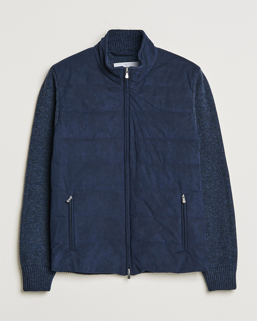 Homme | Pulls Et Tricots | Gran Sasso | Wool/Alcantara Full Zip Navy