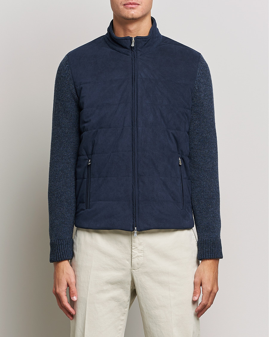 Homme | Pulls Et Tricots | Gran Sasso | Wool/Alcantara Full Zip Navy