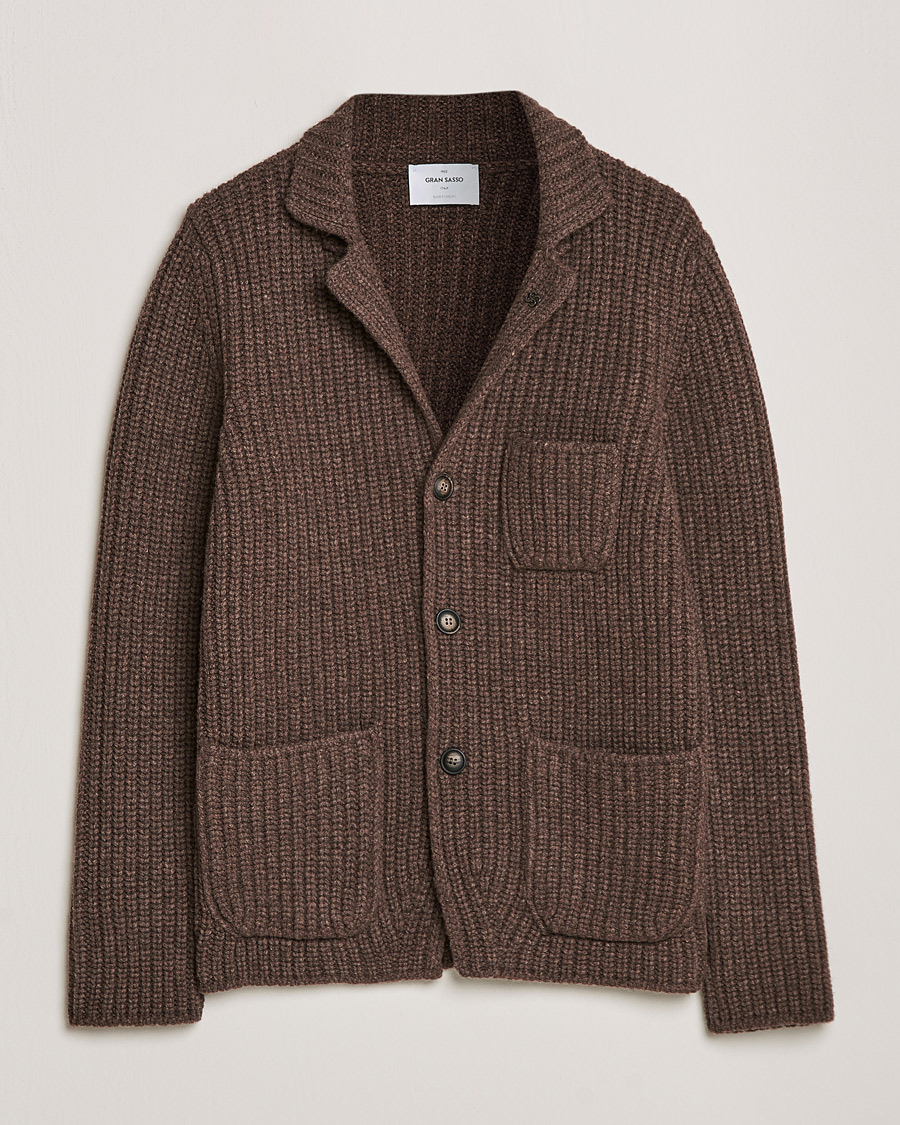 Homme | Pulls Et Tricots | Gran Sasso | Heavy Wool Knitted Blazer Cardigan Brown
