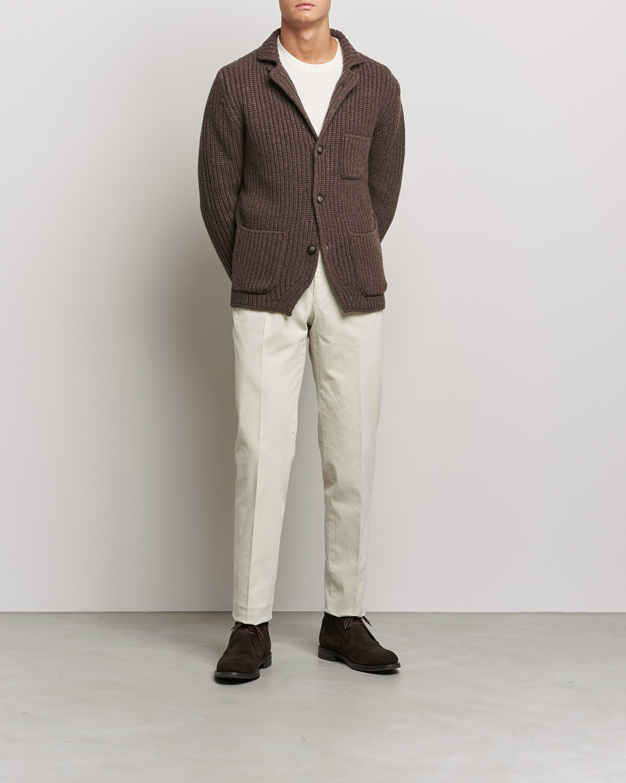 Homme | Pulls Et Tricots | Gran Sasso | Heavy Wool Knitted Blazer Cardigan Brown