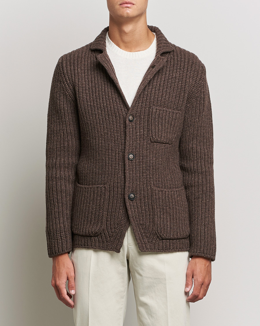 Homme | Pulls Et Tricots | Gran Sasso | Heavy Wool Knitted Blazer Cardigan Brown