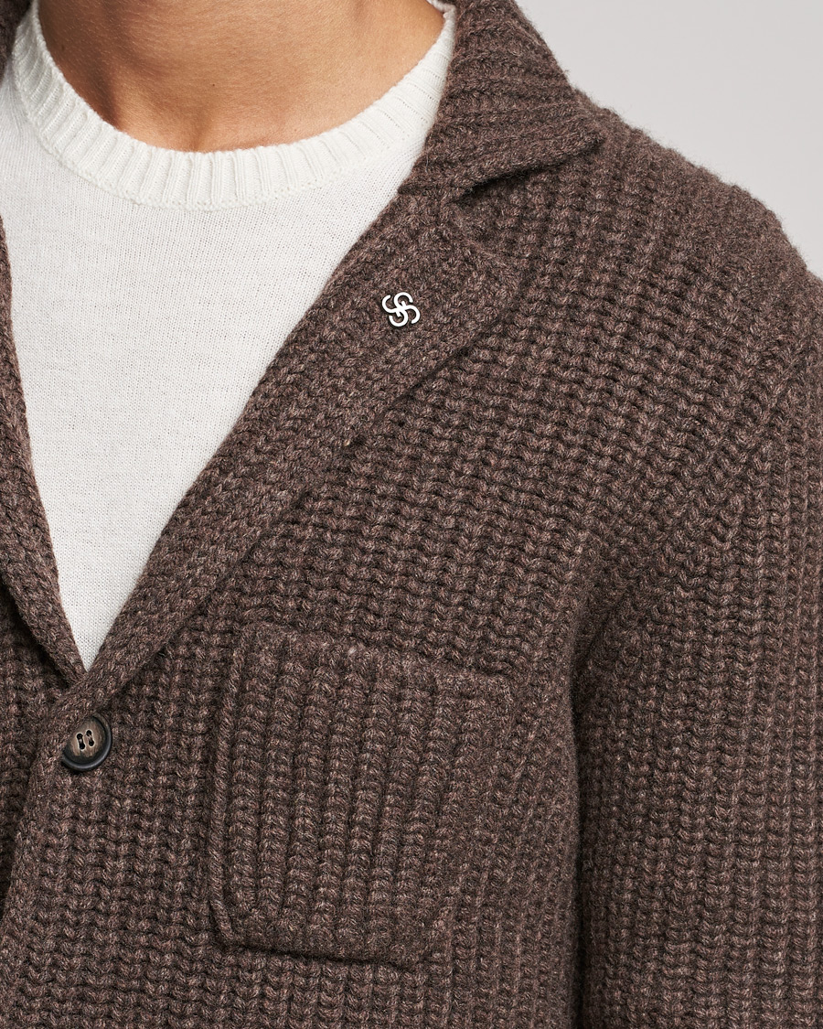 Homme | Pulls Et Tricots | Gran Sasso | Heavy Wool Knitted Blazer Cardigan Brown