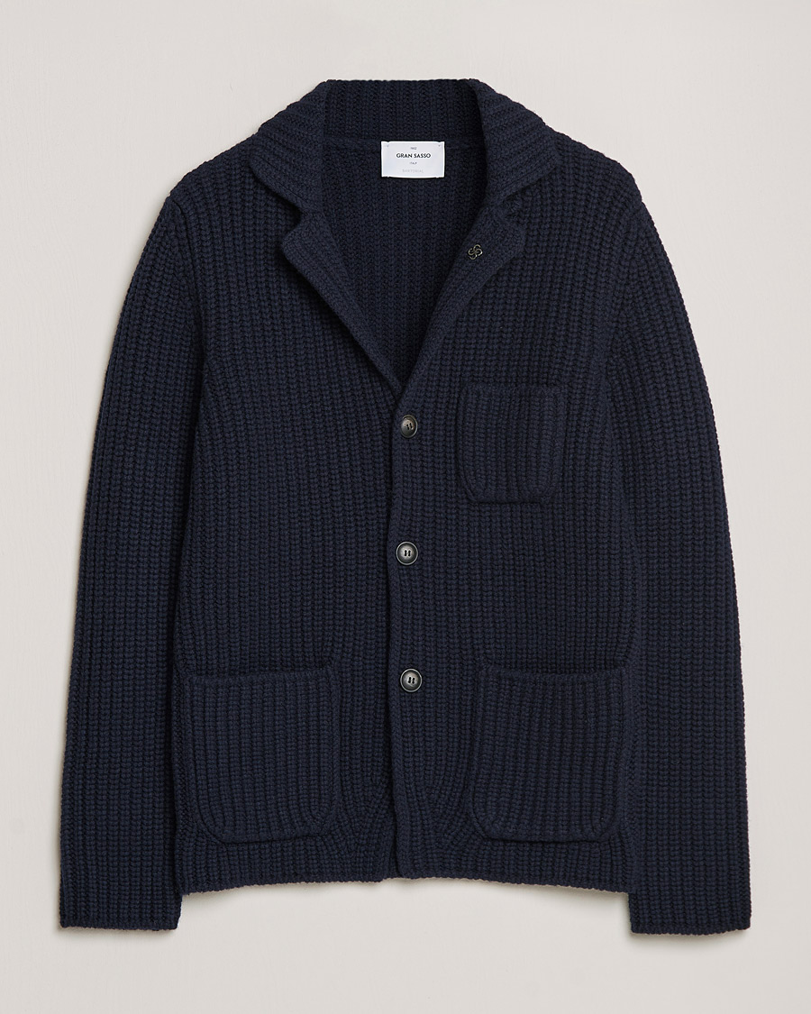 Homme | Pulls Et Tricots | Gran Sasso | Heavy Wool Knitted Blazer Cardigan Navy