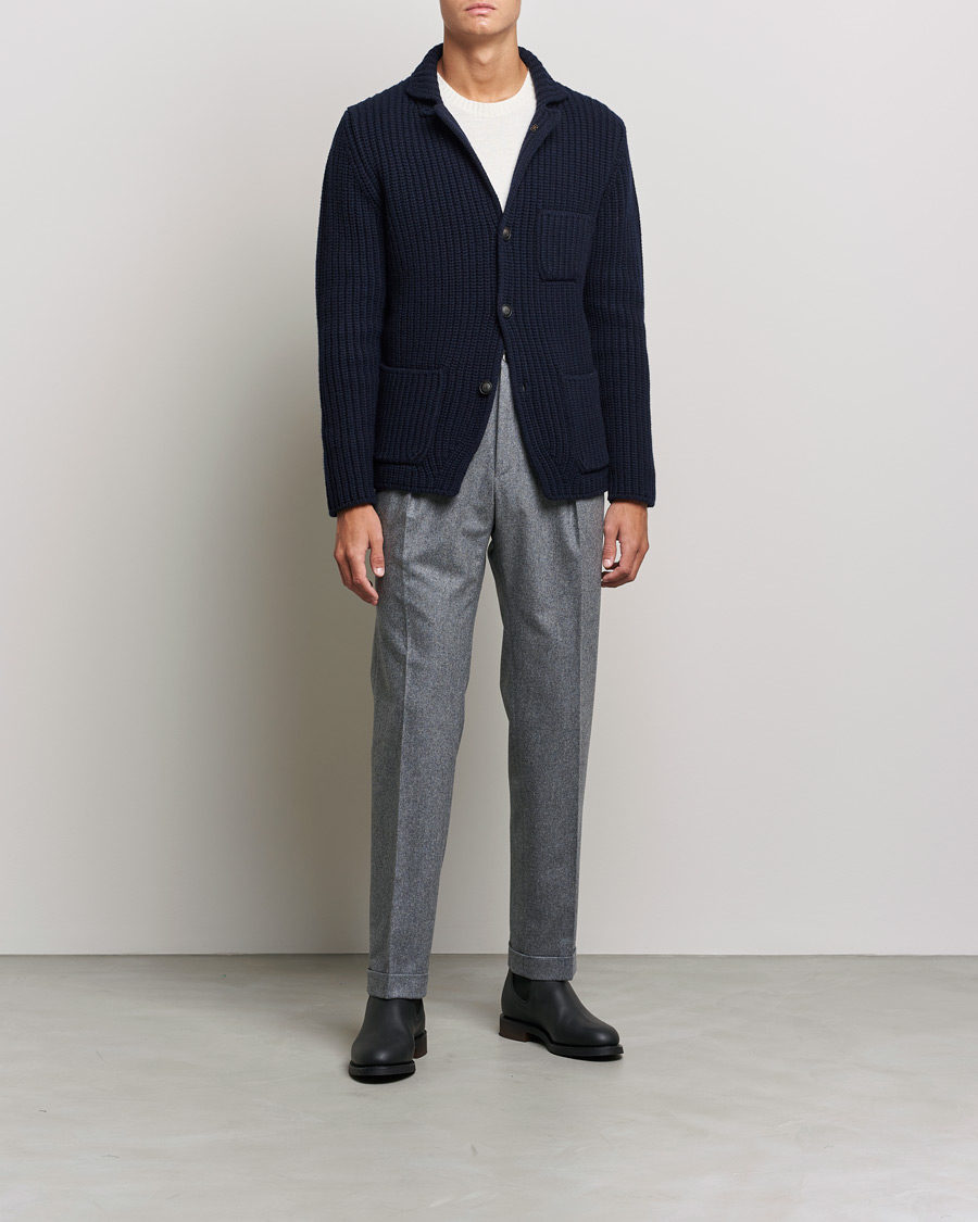 Homme | Pulls Et Tricots | Gran Sasso | Heavy Wool Knitted Blazer Cardigan Navy