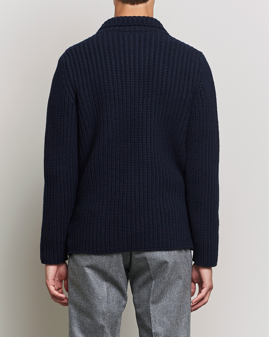 Homme | Pulls Et Tricots | Gran Sasso | Heavy Wool Knitted Blazer Cardigan Navy