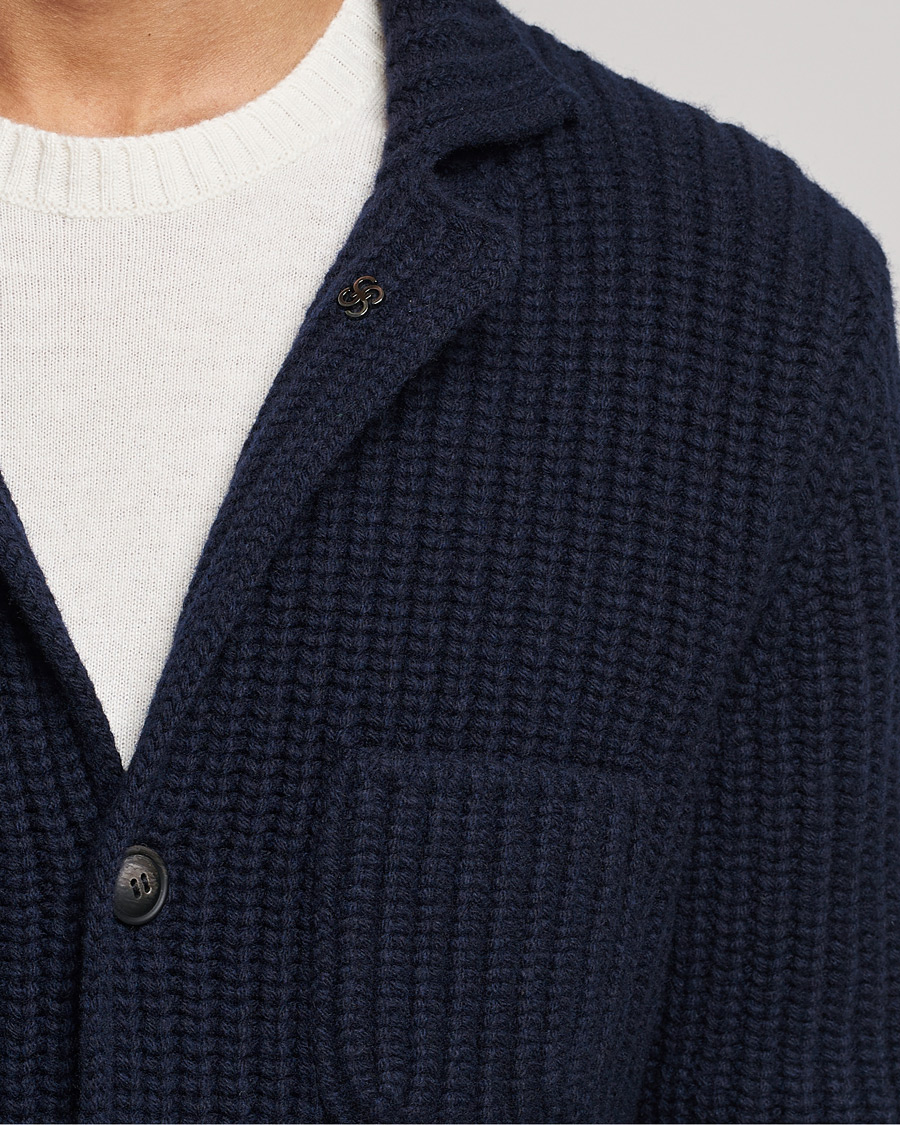 Homme | Pulls Et Tricots | Gran Sasso | Heavy Wool Knitted Blazer Cardigan Navy