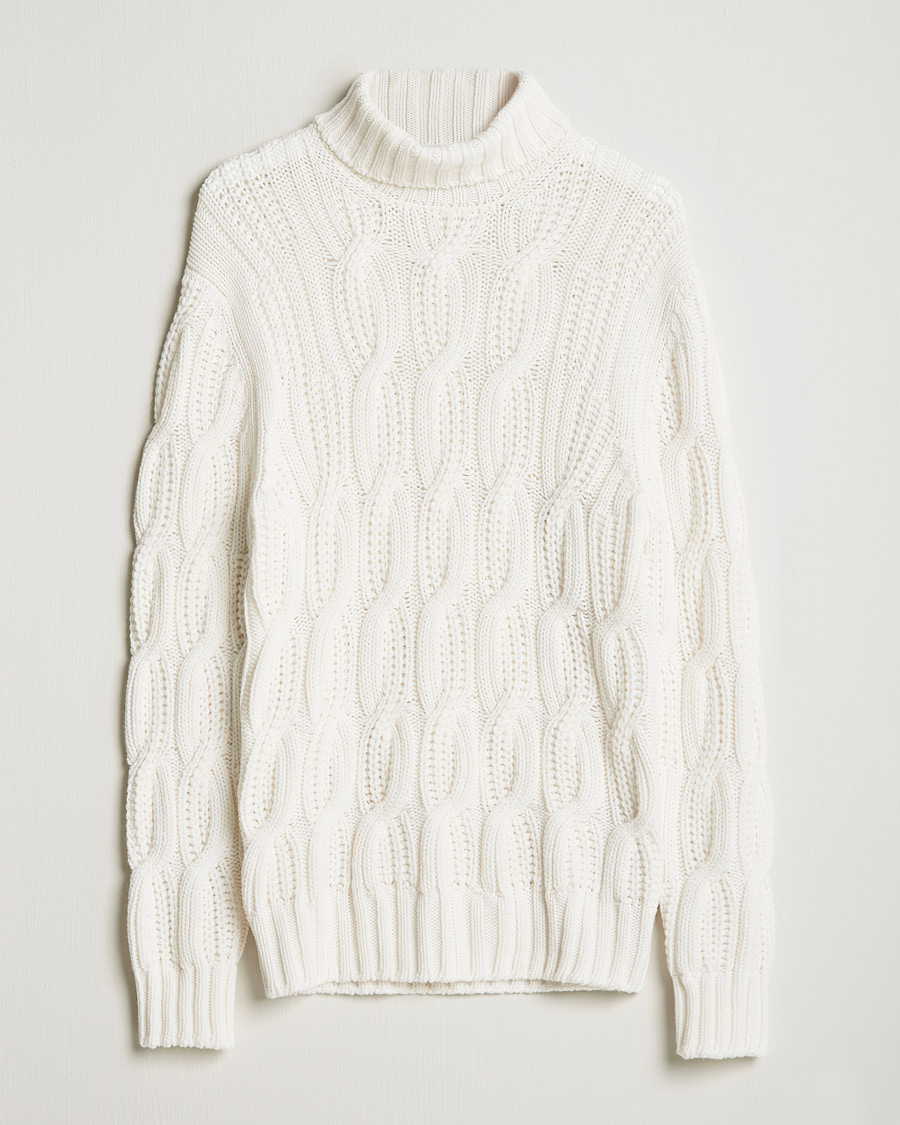 Homme | Pulls Et Tricots | Gran Sasso | Cable Knitted Wool/Cashmere Roll Neck Off White