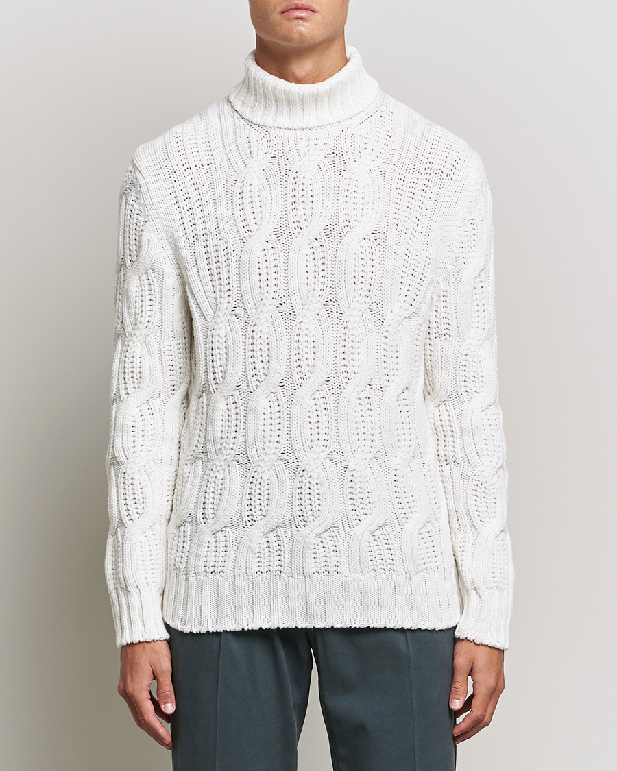 Homme | Pulls Et Tricots | Gran Sasso | Cable Knitted Wool/Cashmere Roll Neck Off White