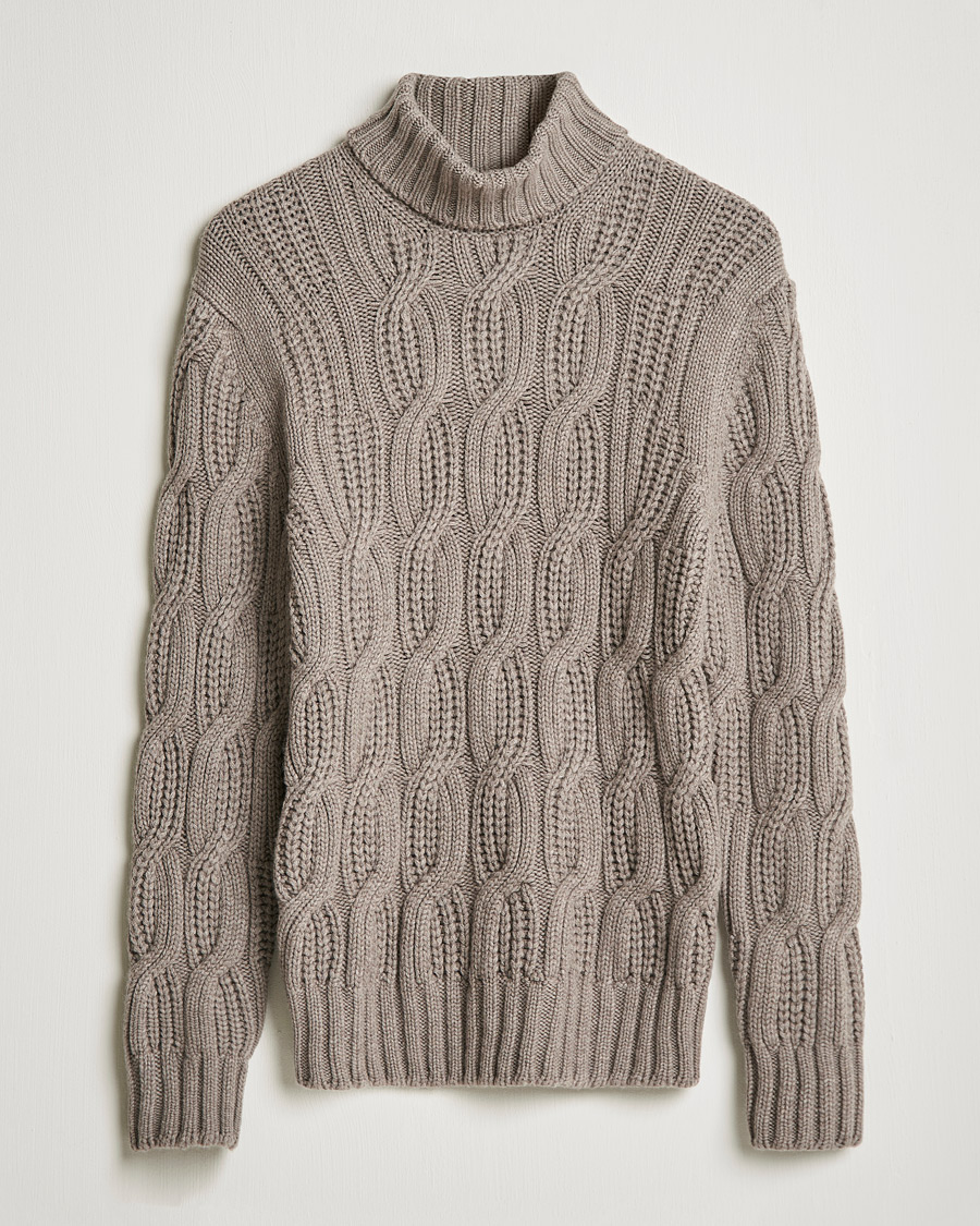 Homme | Pulls Et Tricots | Gran Sasso | Cable Knitted Wool/Cashmere Roll Neck Brown