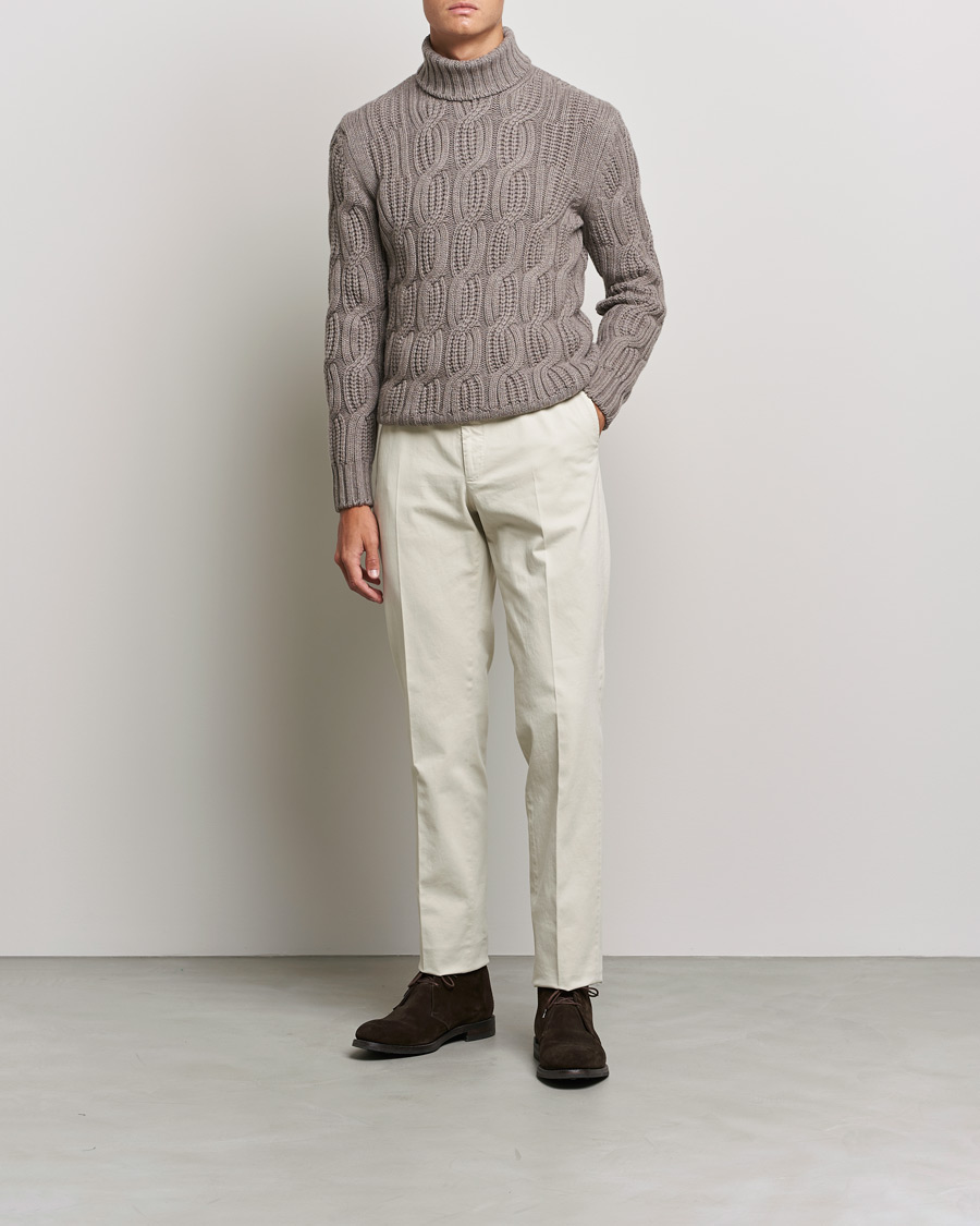 Homme | Pulls Et Tricots | Gran Sasso | Cable Knitted Wool/Cashmere Roll Neck Brown