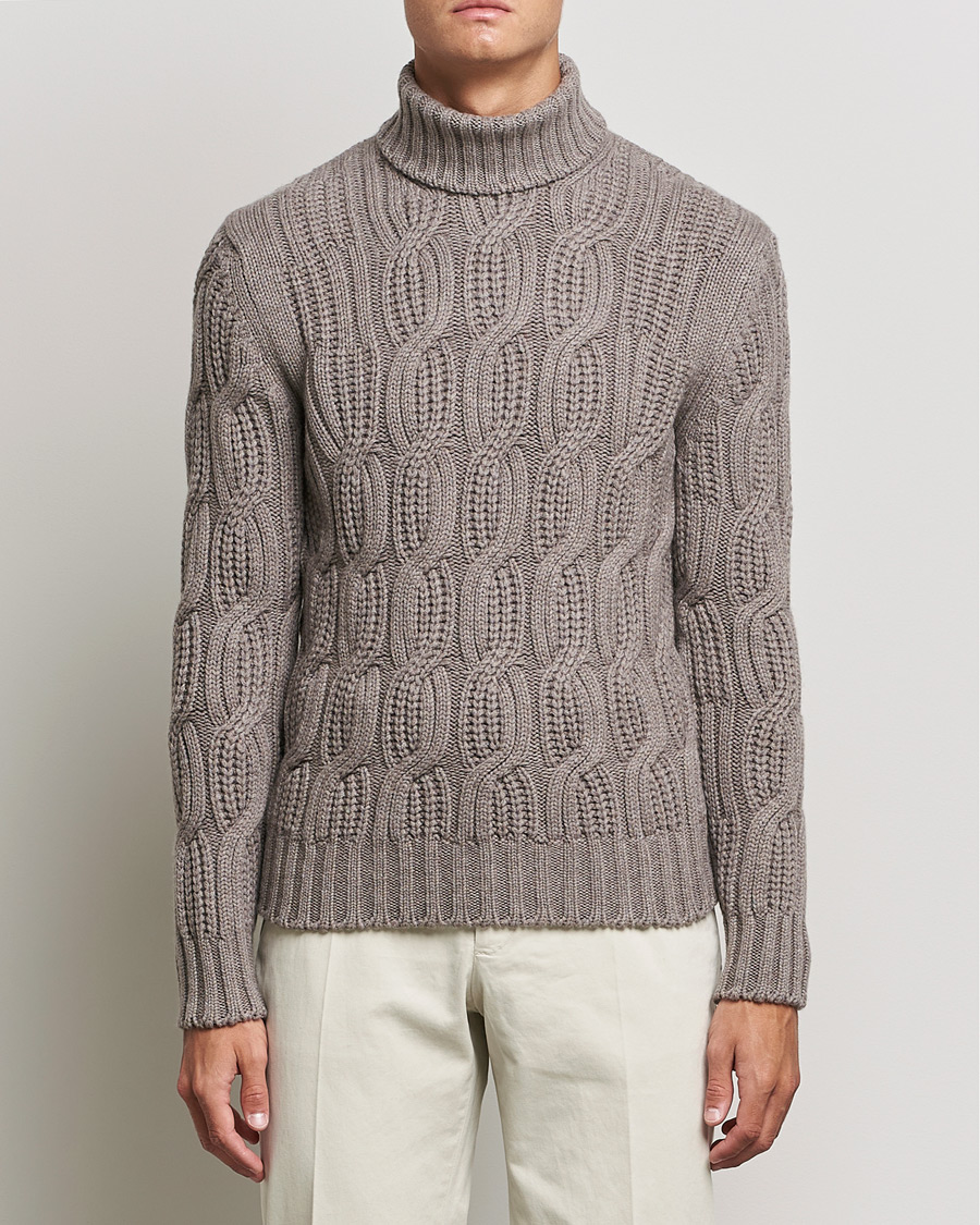 Homme | Pulls Et Tricots | Gran Sasso | Cable Knitted Wool/Cashmere Roll Neck Brown