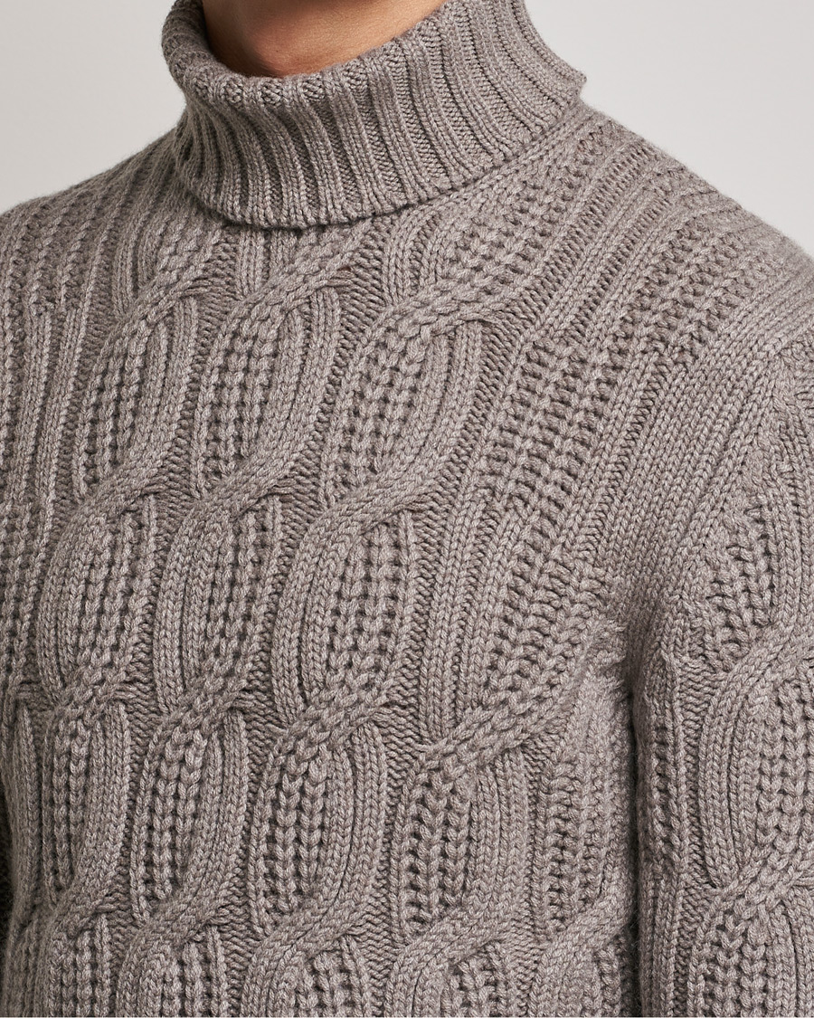Homme | Pulls Et Tricots | Gran Sasso | Cable Knitted Wool/Cashmere Roll Neck Brown