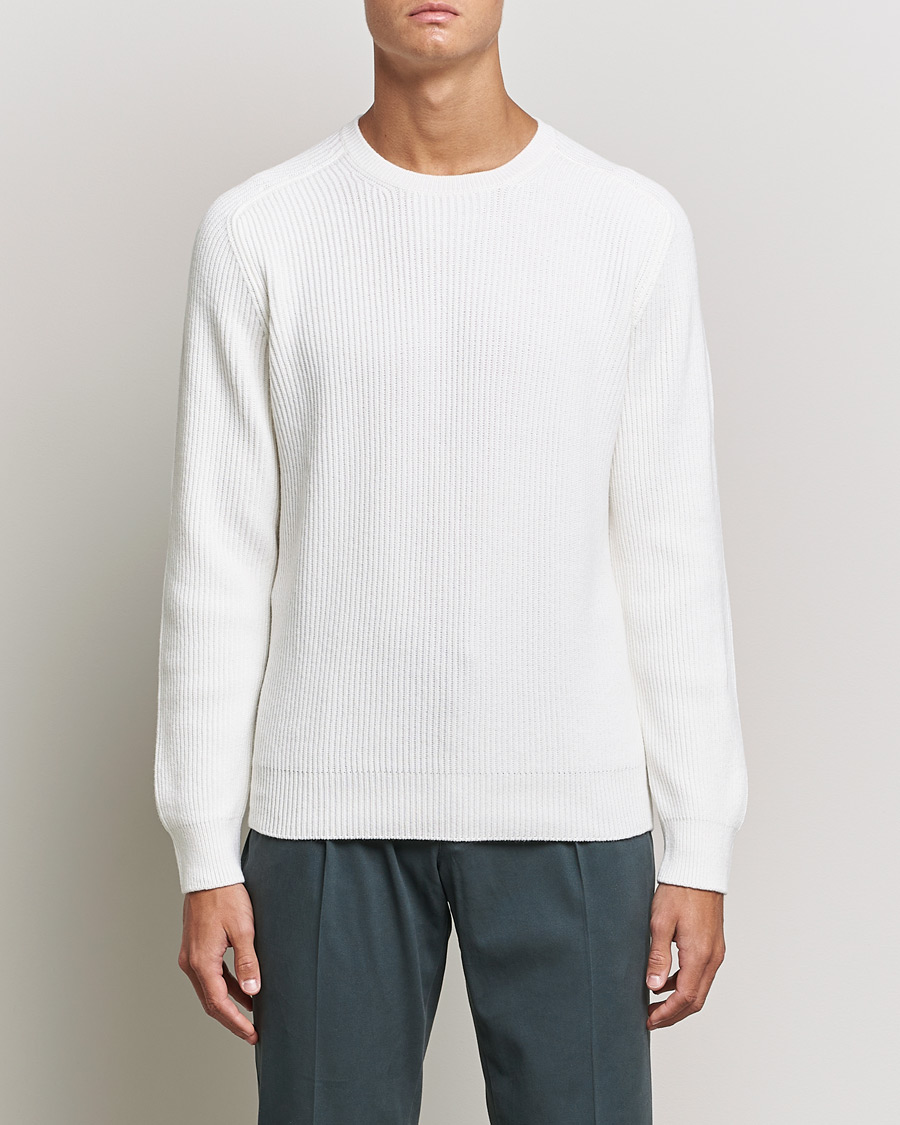 Homme | Pulls Et Tricots | Gran Sasso | Knitted Wool/Cashmere Structure Crewneck Off White