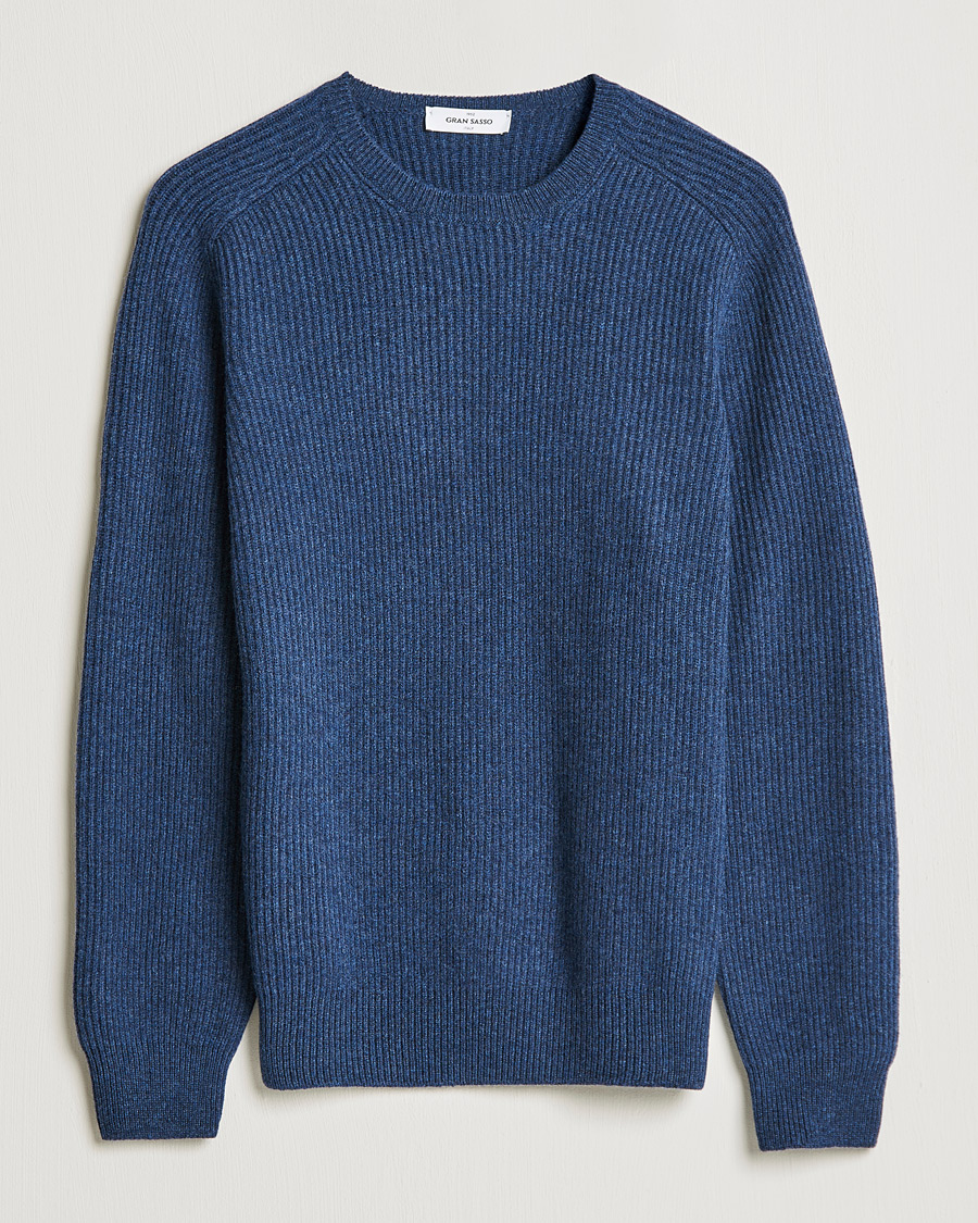 Homme | Pulls Et Tricots | Gran Sasso | Knitted Wool/Cashmere Structure Crewneck Navy