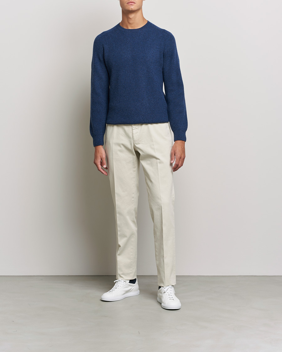 Homme | Pulls Et Tricots | Gran Sasso | Knitted Wool/Cashmere Structure Crewneck Navy