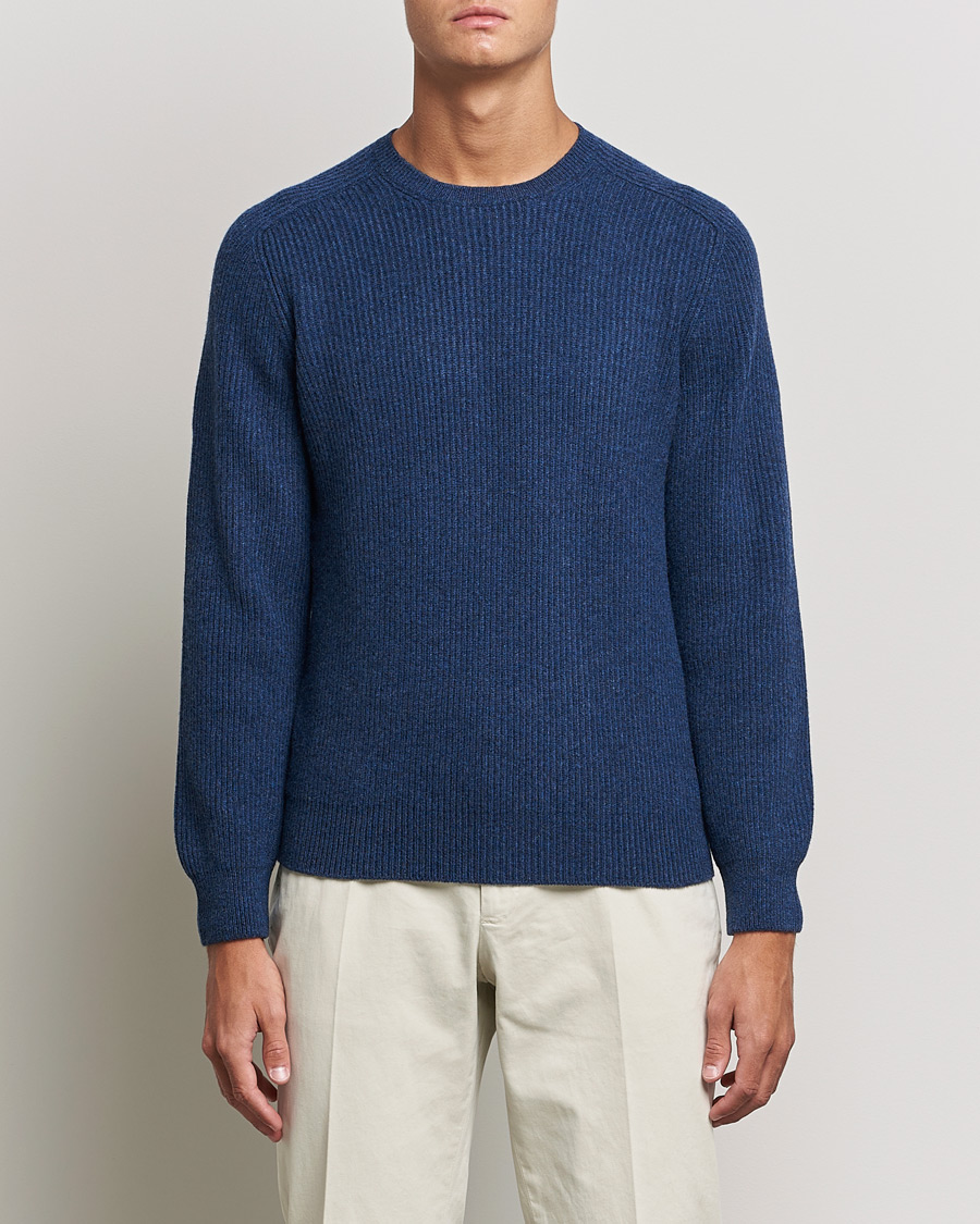 Homme | Pulls Et Tricots | Gran Sasso | Knitted Wool/Cashmere Structure Crewneck Navy
