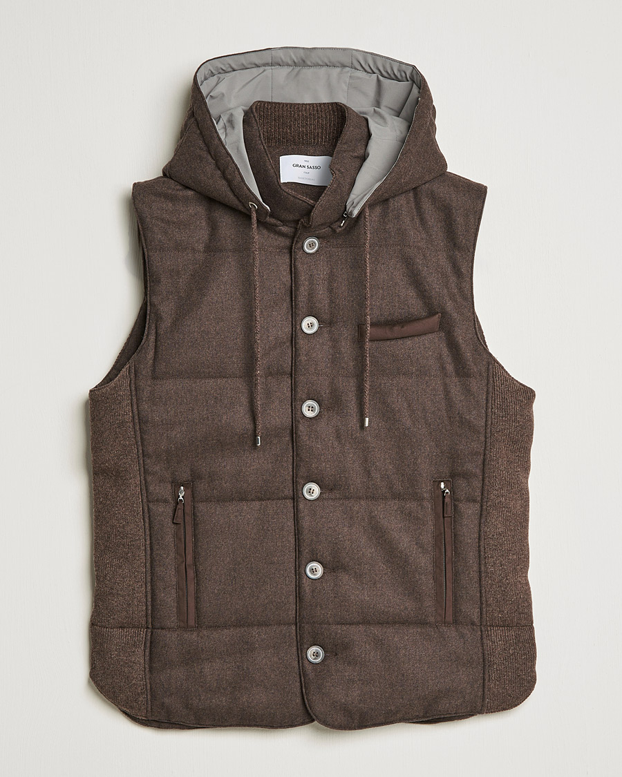 Homme | Pulls Et Tricots | Gran Sasso | Wool Flannel Hooded Vest Brown