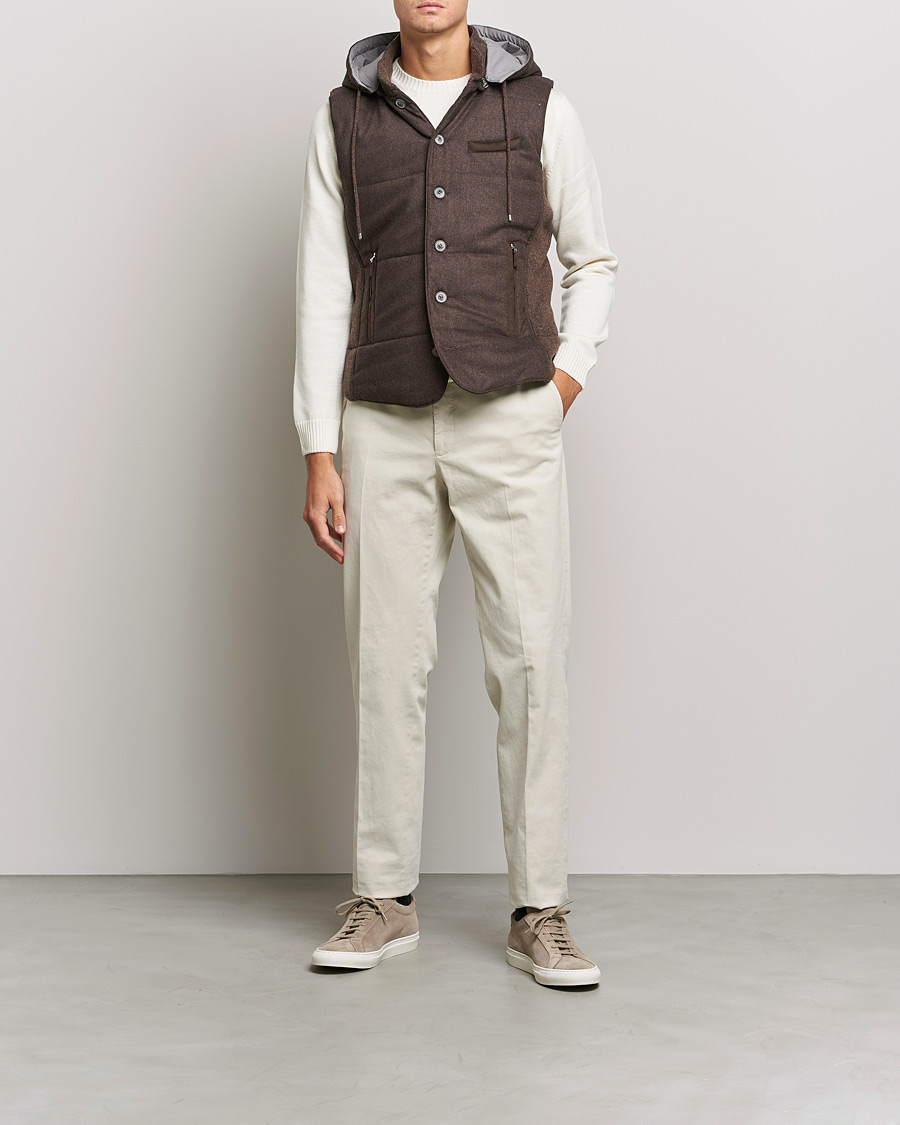 Homme | Pulls Et Tricots | Gran Sasso | Wool Flannel Hooded Vest Brown