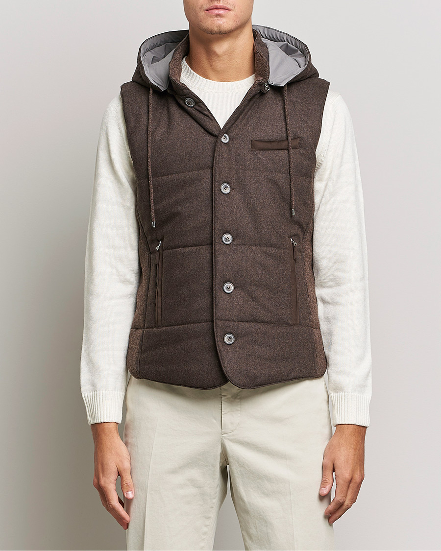 Homme | Pulls Et Tricots | Gran Sasso | Wool Flannel Hooded Vest Brown