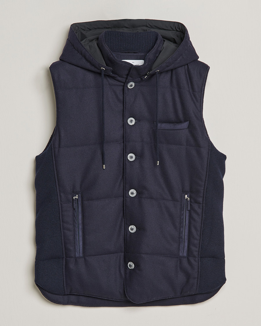 Homme | Pulls Et Tricots | Gran Sasso | Wool Flannel Hooded Vest Navy