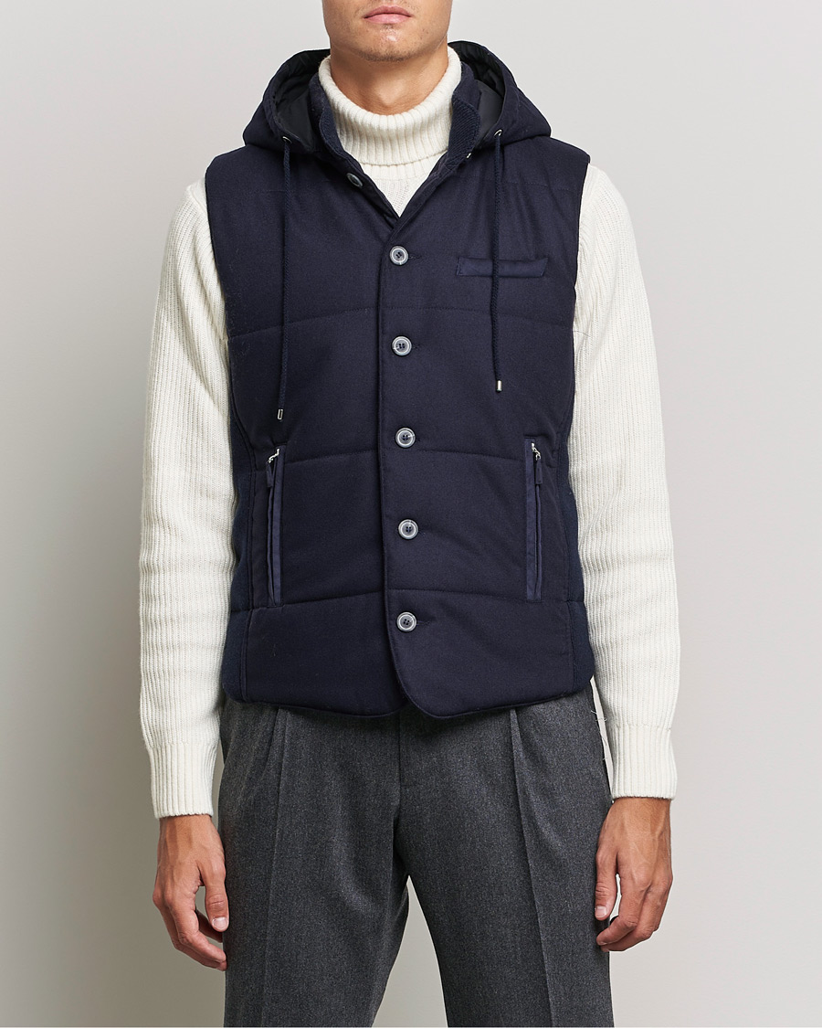 Homme | Pulls Et Tricots | Gran Sasso | Wool Flannel Hooded Vest Navy