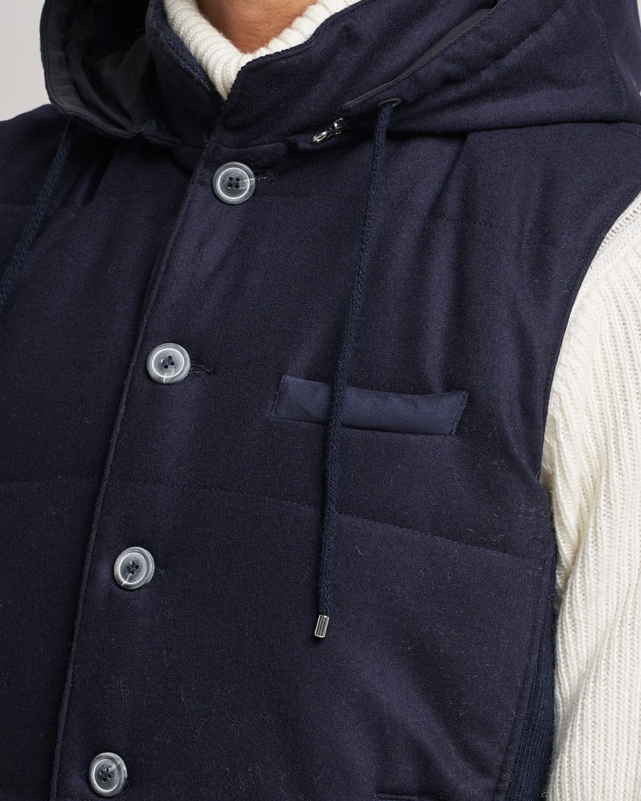 Homme | Pulls Et Tricots | Gran Sasso | Wool Flannel Hooded Vest Navy