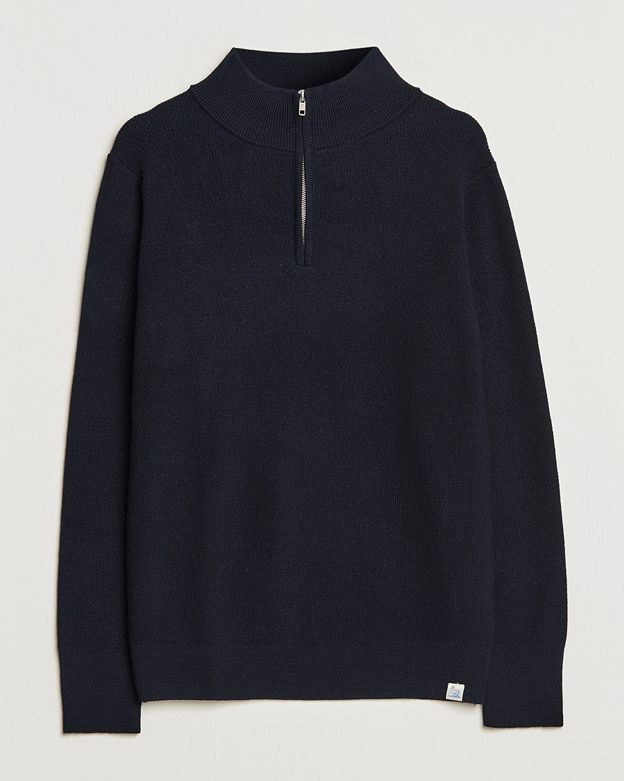 Homme | Pulls Et Tricots | Merz b. Schwanen | Merino Wool Half Zip Dark Navy